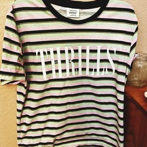 Thrills black light pink and light green men’s medium striped shirt/unisex